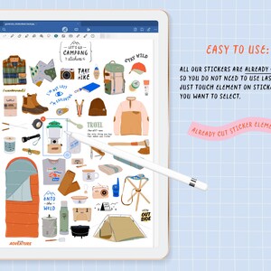Travel and Camping digital Clipart, Summer travel GoodNotes stickers, Travel Essentials, Outdoor adventure illustration Planner stickers PNG image 9