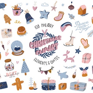 Clipart per le vacanze di Natale, Clipart digitale invernale festivo PNG Frasi natalizie, Adesivi carini per planner Albero di Natale Regalo Pan di zenzero al cacao