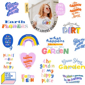 Digital Spring Quotes Clipart, Garden quotes, Inspirational saying, Flowers elements, Gardening Humorous phrases, Digital Cut file PNG SVG