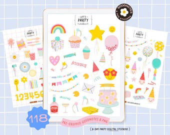 Joyeux anniversaire joyeux anniversaire Clipart, autocollants de fête, téléchargement immédiat, articles de fête célébration GoodNotes autocollants planificateur numérique autocollant PNG