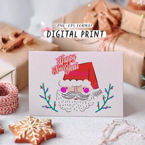 Clipart père Noël dessin animé. Citation de bonne année. Bonjour carte de l'année 2025. Impression de personnages de bandes dessinées. Illustration fraîche d'hiver de Noël. Vecteur numérique png