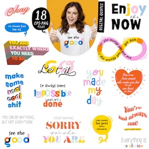 インスピレーションを与える引用句クリップアート、ライフスタイルステッカー Instagram モチベーションを高める格言 ユーモラスなポジティブなフレーズ デジタル昇華カットファイル PNG EPS