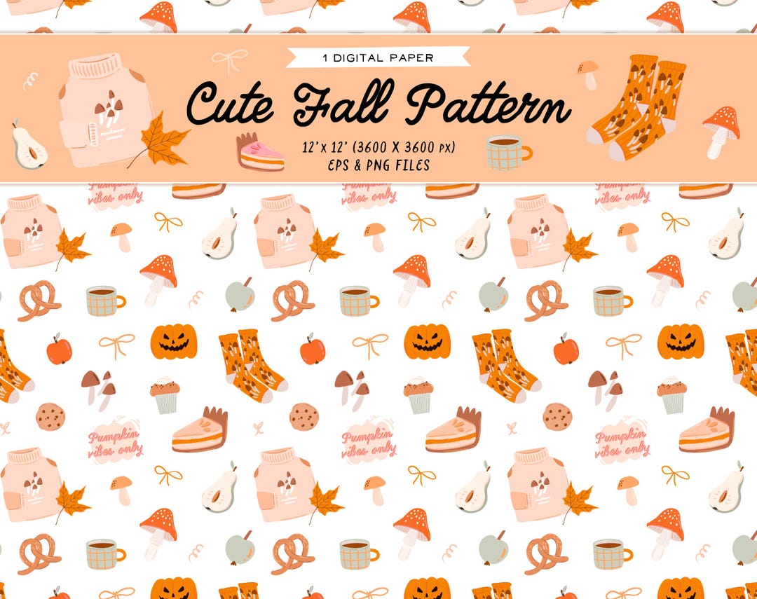 Cute Fall Digital Paper, Seamless Autumn Pumpkin Pattern, Cozy October ...