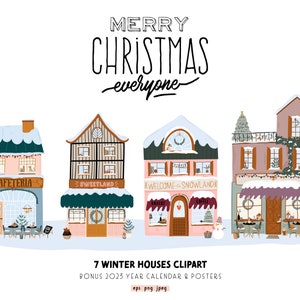 Christmas town Winter House Clipart, Festive Winter Village Clipart, Holiday House Illustration - Christmas city, Digital Clip art png