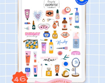 Daily Cosmetic Clipart Woman Self care Routine GoodNotes stickers, Fashion Girl, Beauty Stickers, That Girl Planner Stickers, Digital PNG