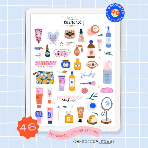 Daily Cosmetic Clipart Woman Self care Routine GoodNotes stickers, Fashion Girl, Beauty Stickers, That Girl Planner Stickers, Digital PNG