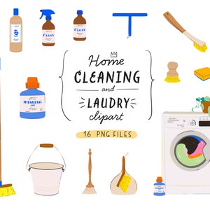 Reinigung Wäsche Handgezeichnete Cliparts, GoodNotes Aufkleber, Zero Waste Clip Art Illustration. Frühjahrsputz Lieferungen, Sauberes Haus Digital PNG