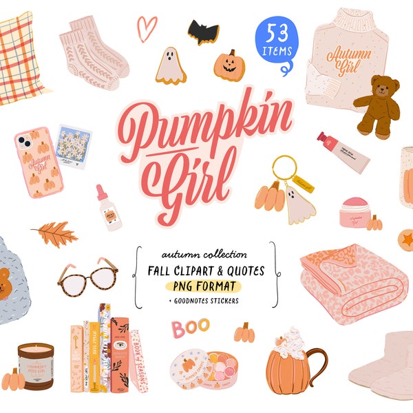 Pumpkin Patch Fall Fashion Clipart Bundle Autumn Digital png Instant Download GoodNotes planner stickers Cozy illustration Pumpkin Quotes