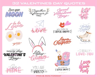 Valentijnsdag citaten clipart, liefde zeggen, Valentijnsdag belettering, harten, romantische zinnen illustraties digitale sublimatie gesneden bestand PNG SVG