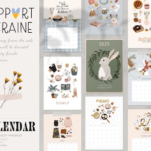 2025 Digital Wall Calendar with Cute Seasonal Illustrations. Stay Organized with this Monthly Planner -Support Ukraine. Printable Stationery