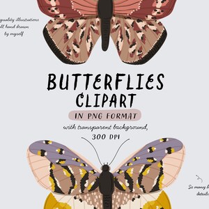 May include: Two colorful butterfly illustrations with intricate patterns and details. The butterflies are in a digital clipart format with a transparent background.