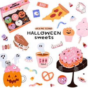 Pastelkleur Halloween-clipart: griezelige kawaii-snoepjes, png (digitale download)