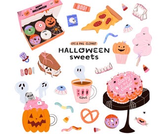 パステルカラーのハロウィン クリップアート: 不気味でかわいいお菓子 PNG (デジタルダウンロード)