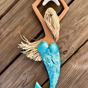 Wooden mermaid wall art, mermaid decor, mermaid wall hanging, seashell mermaid wall art