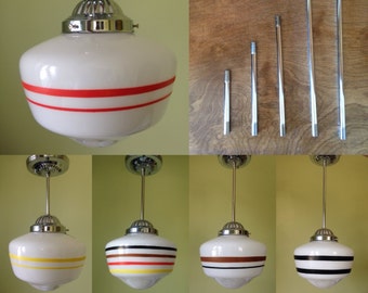 CUSTOM Painted Art Deco or Midcentury Schoolhouse Light with Chrome or Brass Fixture