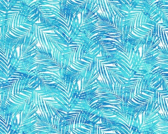 Palm Beach Palm Leaves Turquoise Fabric, Palm Beach, Northcott Fabrics, 100% Digital Print Cotton, DP26915-64