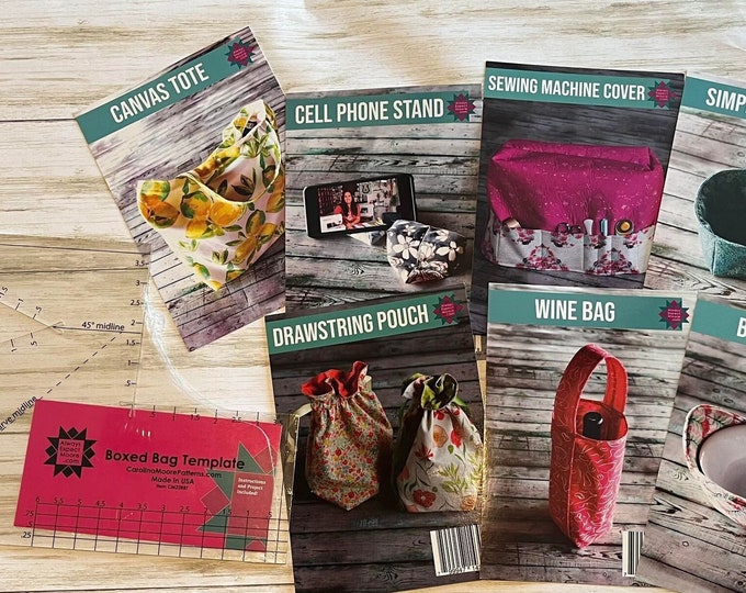 Boxed Bag Template and 8 Pattern Set Acrylic Template Carolina Moore