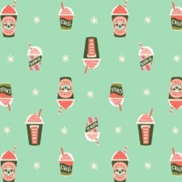 Frozen Drinks on Teal Fabric, Mini Market, Brain Freeze,  Cotton and Steel Fabrics, 100% Cotton, BG102-FT2