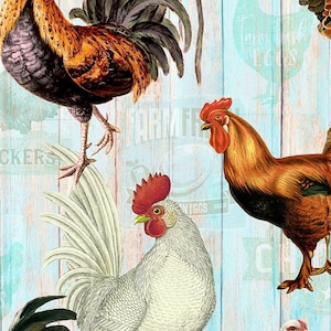Chickens on Faded Fence, Chicken Fabric, Timeless Treasures, 100% Cotton, CD1532