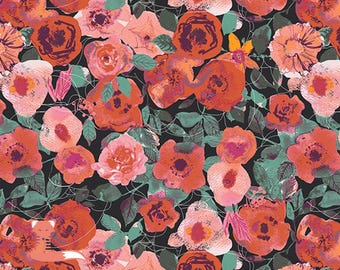Witches Garden Fabric, Red and Pink Flowers, Enshadow, Art Gallery Fabrics, Katarina Roccella, 100%Cotton, ENW-49400