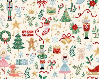 Fairytale on Cream Fabric, The Nutcracker,  Andover Fabrics, MU-223-Q