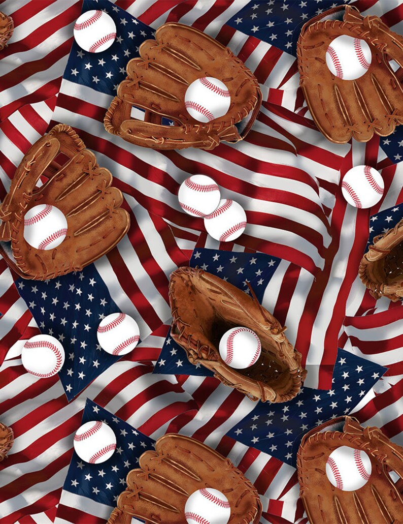 Americana Baseball Fabric Baseballs and Gloves Timeless Etsy