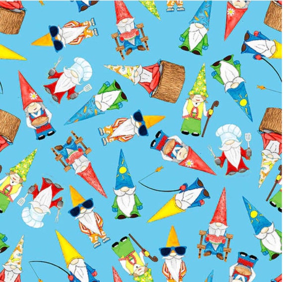 Gnome Toss Fabric on Light Blue Hanging With My Gnomies Etsy Canada
