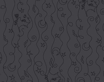 Black Loopy Lines on Black Fabric, Hometown Halloween Fabric, Maywood Studio, 100% Cotton, MAS9922-JK