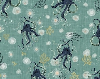 Octopus on Blue Fabric, Whale Tales, Windham Fabrics, 100% Cotton, 5100D-3
