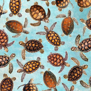 Sea Turtles on Aqua Fabric, Beach Dreams, Timeless Treasures, 100% Cotton, C1235