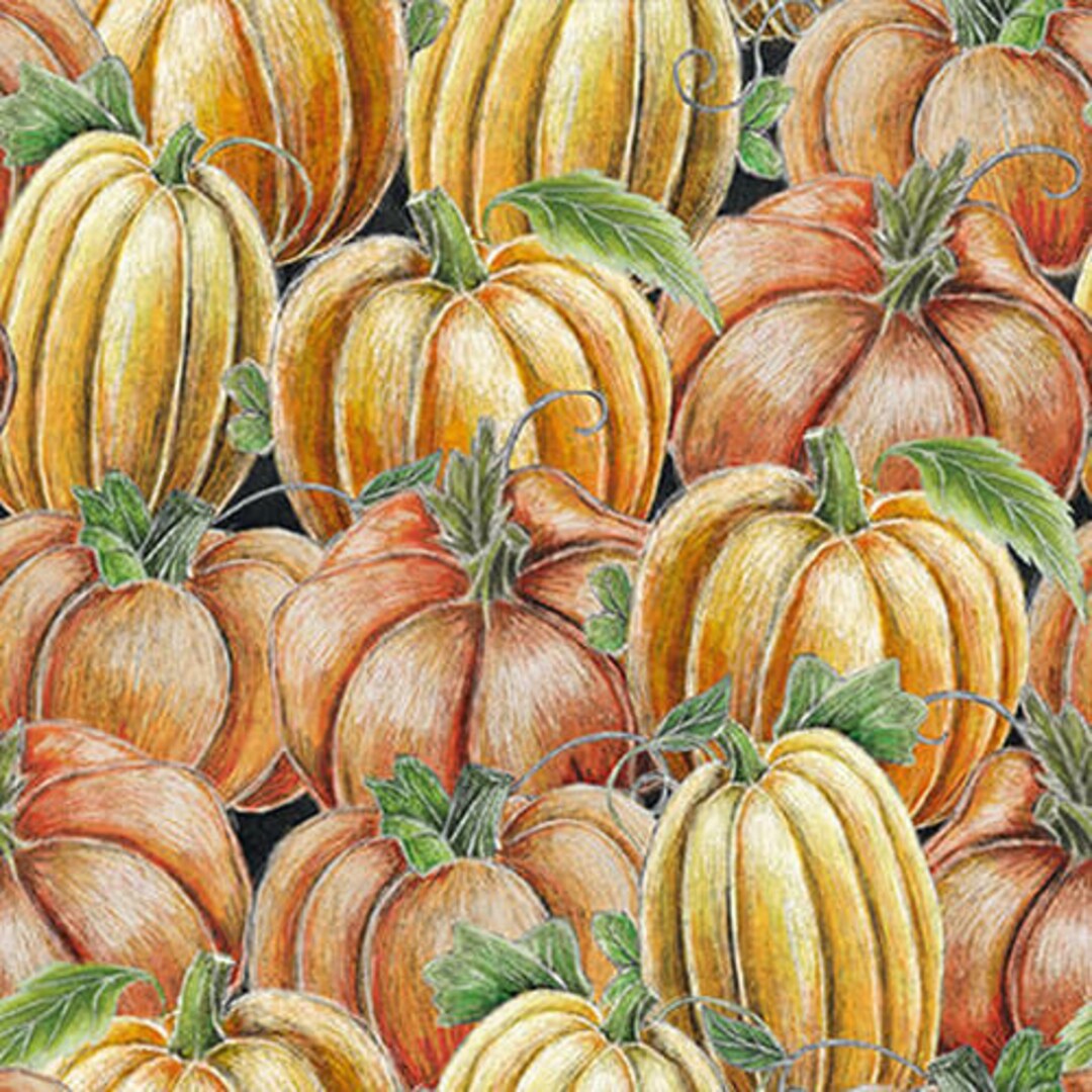 Pumpkin Fabric, Rake Bake, Pumpkin Collage, Blank Quilting, 100% Woven ...