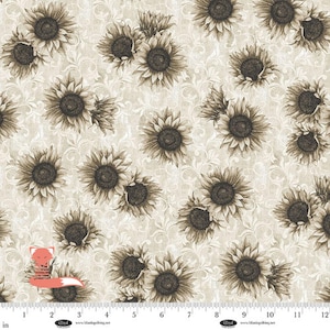 Sunflowers on Ecru Fabric, Running Wild Art Studios, Blank Quilting, 100% Cotton, 4073-44