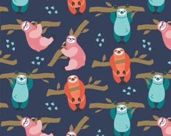 Sloths on Navy, Born to Be Mild, Camelot Fabrics, 100% Cotton, 21191801-2