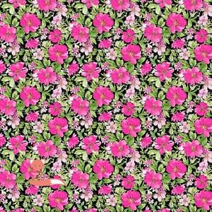 Pink Flowers on Black Fabric, From Paris with Love, Northcott, 100% Cotton, 27328-99