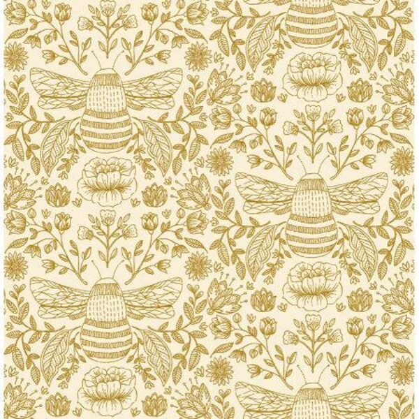 Beehive Fabric, Bee's Knees, High Noon Metallic Fabric, Summer in the Cotswolds, RJR Fabric, 100% Cotton