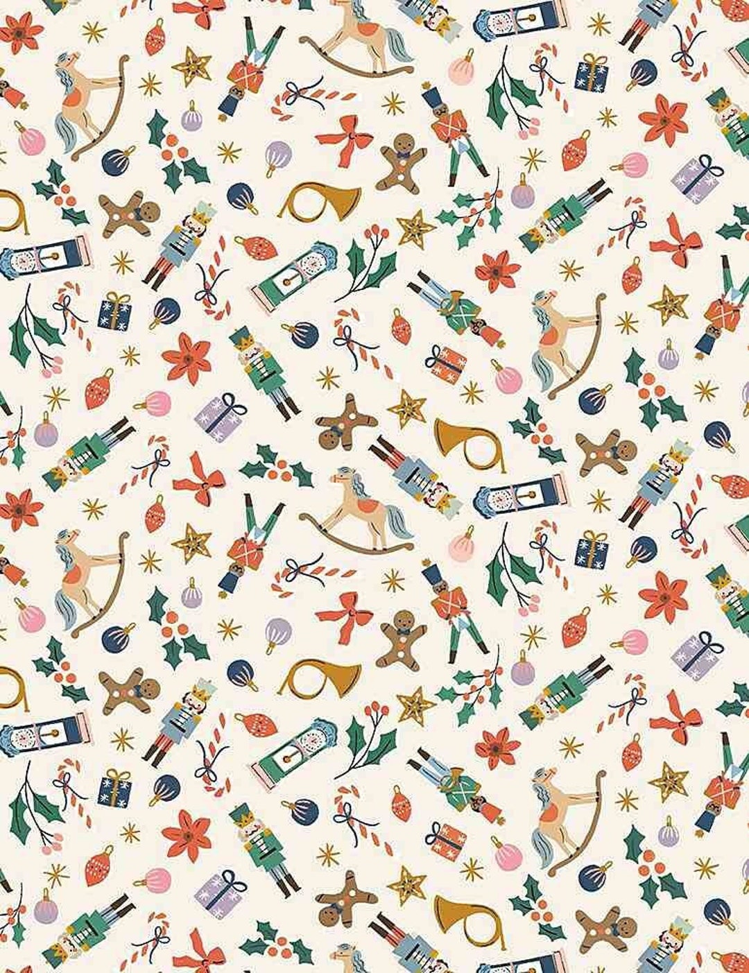 Nutcracker on Cream Fabric, Nutcracker Suite, Dear Stella, Digital