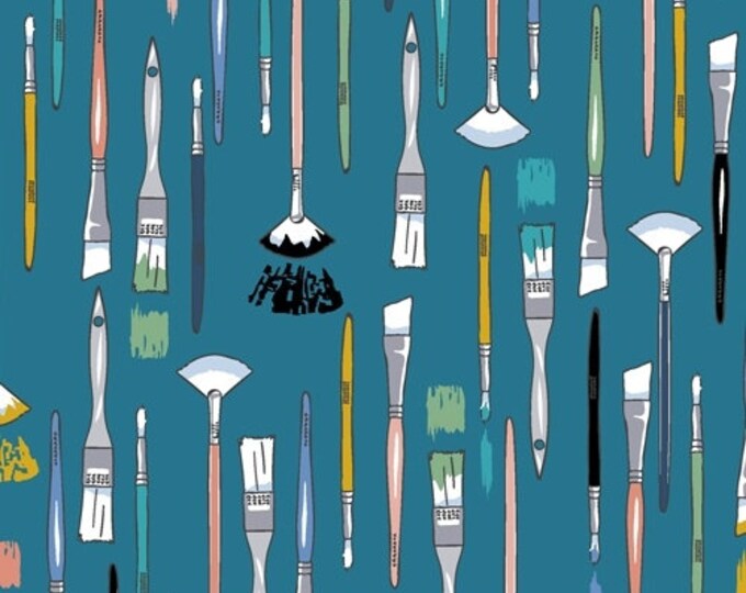 Paint Brushes Fabric on Blue Art Fabric the Artist Windham Etsy
