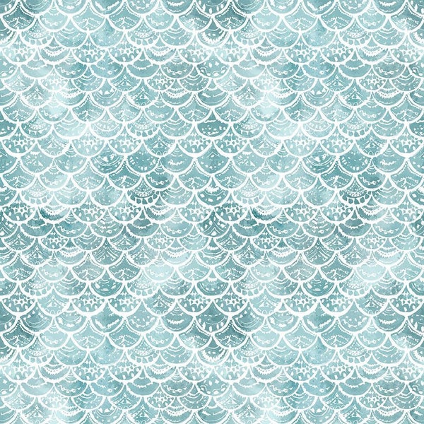 Mermaid Scales Fabric, La Mer, Dear Stella, Digital Print, 100% Cotton, DCJ2485  AQUA