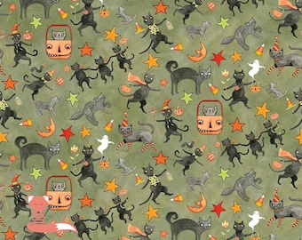 FQ, Spooky Cats on Green Fabric,  Riley Blake Designs, C17572-GREEN