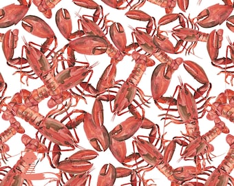 Lobsters on White Fabric, Seaside Boil, Blank Quilting, 100% Cotton, BQ14545-01