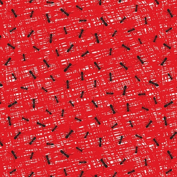 Black Ants on Red, Peace Love and BBQ, Henry Glass Fabrics, Emily Dumas, 9510-88 Red