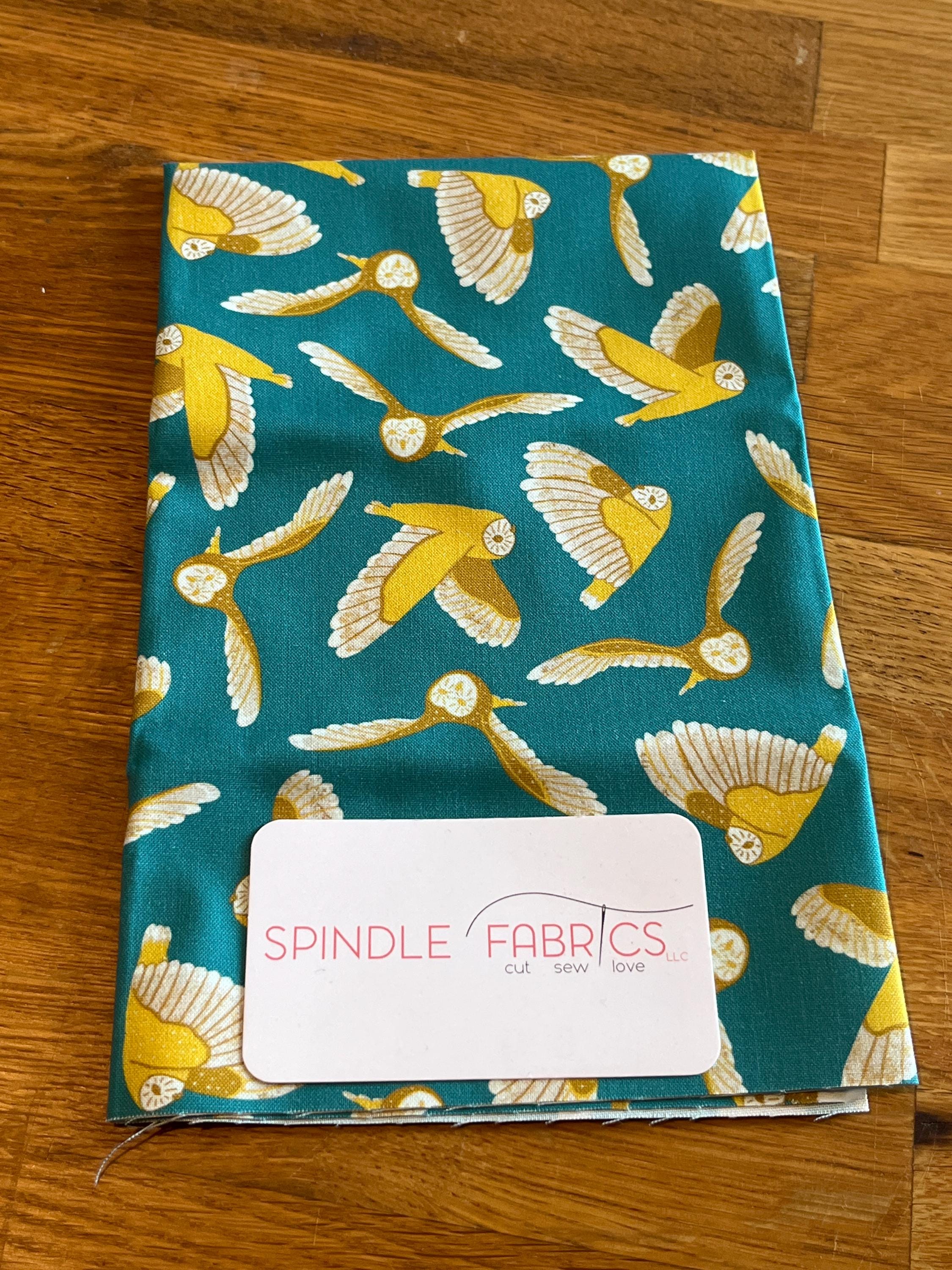 FQ, Owls on Aqua Blue Fabric, Owl Fight, Celestial by Audrey Mann for Phoebe Fabrics, 100% Cotton, P