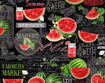 Watermelon Fabric on Black, Fruit Fabric, Timeless Treasures, 100% Cotton, CD1920