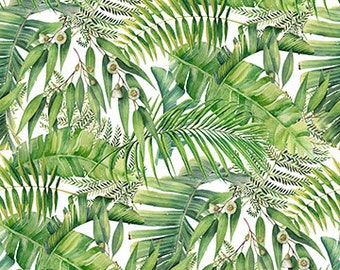 Packed Ferns on White Fabric, Flamingo Bay, Northcott Fabrics, 100% Cotton, 24295-10