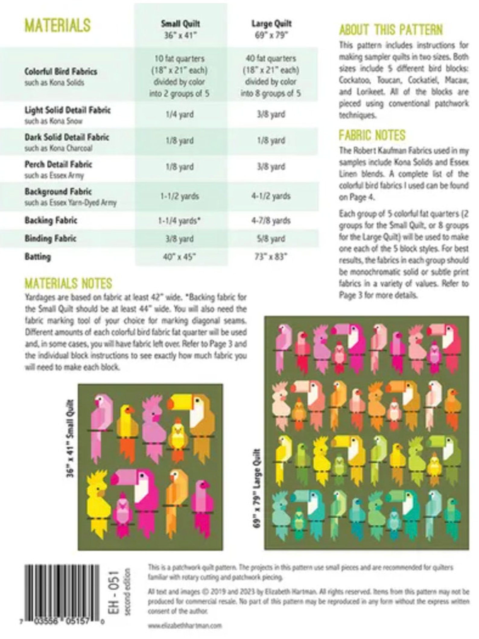 Pretty Birds Pattern by Elizabeth Hartman EH-051 - Etsy Canada