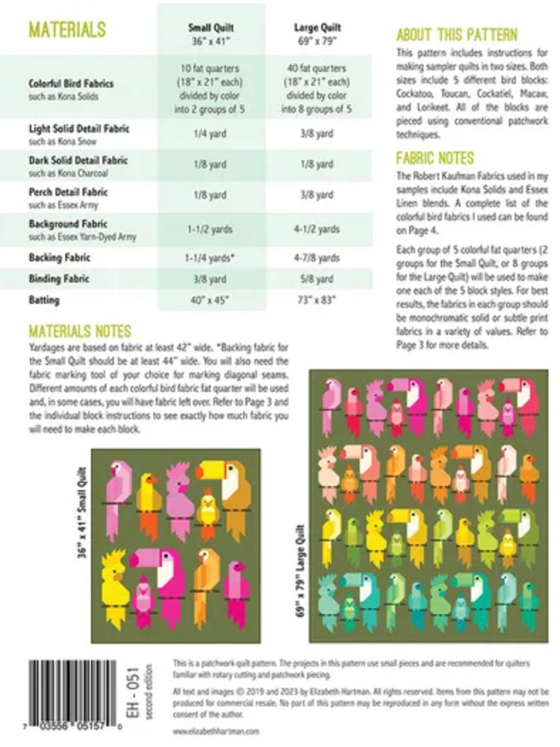 Pretty Birds Pattern by Elizabeth Hartman EH-051 - Etsy Canada