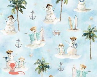 FQ, Summer Snowman in Breeze Fabric, Seas & Greetings, Hoffman Fabrics, Digital Print, 100% Cotton, Y5811 492 BREEZE