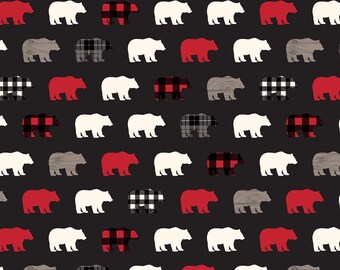 Remnant 18", Wild at Heart Bears on Black Fabric, Riley Blake Designs, 100% Woven Cotton