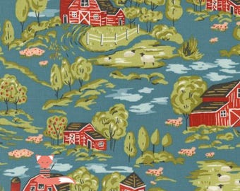 Farm on Blue Fabric, Farmstead Overalls, Moda Fabrics, 100% Cotton, 20901 15