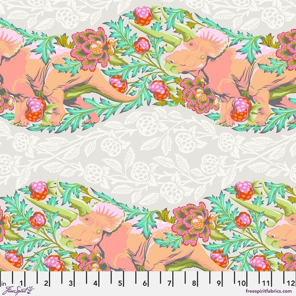 Trifecta in Blush, Roar!, Dinosaur Fabric, Tula Pink, PWTP223.BLUSH